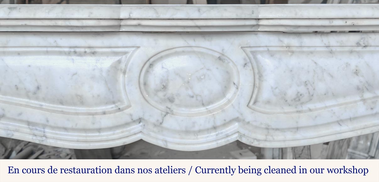 Louis XV style fireplace, Pompadour model, in Carrara marble Louis XV style fireplace, Pompadour model, in Carrara marble-1