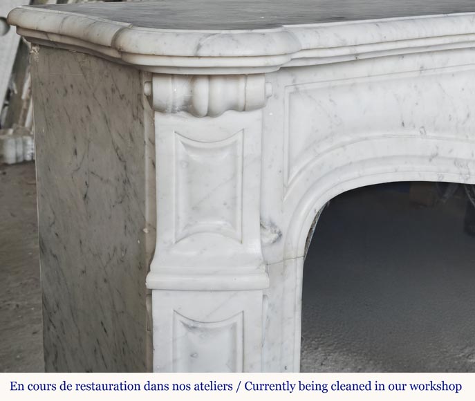 Louis XV style fireplace, Pompadour model, in Carrara marble Louis XV style fireplace, Pompadour model, in Carrara marble-3