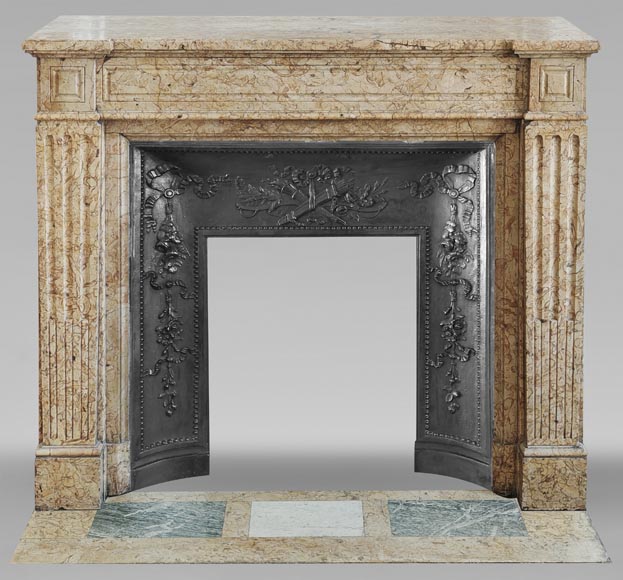 Louis XVI style molded fireplace, in yellow marble Louis XVI style molded fireplace, in yellow marble-0