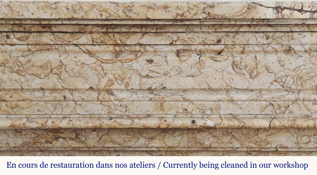 Louis XVI style molded fireplace, in yellow marble Louis XVI style molded fireplace, in yellow marble-1