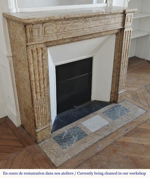 Louis XVI style molded fireplace, in yellow marble Louis XVI style molded fireplace, in yellow marble-2