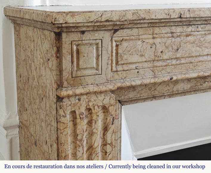 Louis XVI style molded fireplace, in yellow marble Louis XVI style molded fireplace, in yellow marble-3