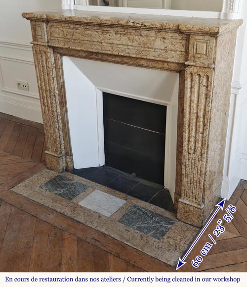 Louis XVI style molded fireplace, in yellow marble Louis XVI style molded fireplace, in yellow marble-4