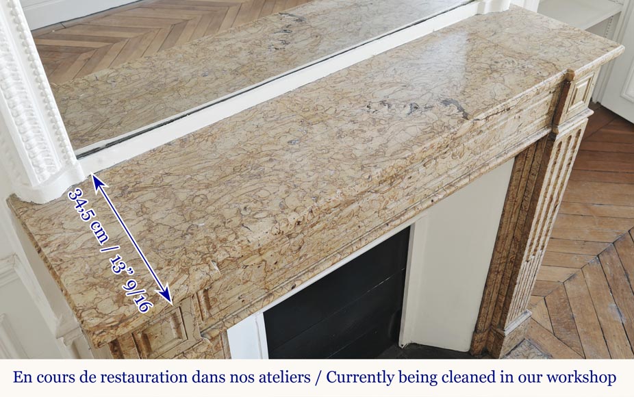 Louis XVI style molded fireplace, in yellow marble Louis XVI style molded fireplace, in yellow marble-7