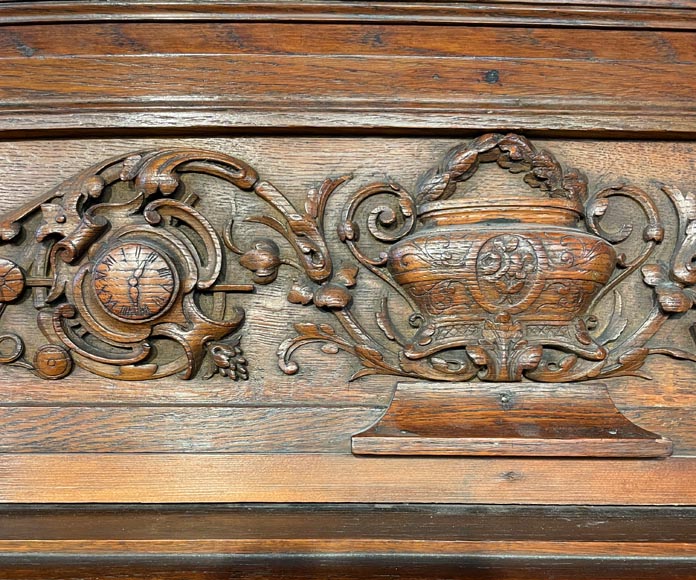 Oak Fireplace with Plaster Bas-Reliefs in Faux Bronze, dated 1896 Oak Fireplace with Plaster Bas-Reliefs in Faux Bronze, dated 1896 -3