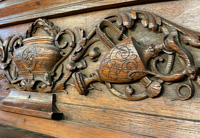 Oak Fireplace with Plaster Bas-Reliefs in Faux Bronze, dated 1896 Oak Fireplace with Plaster Bas-Reliefs in Faux Bronze, dated 1896 -4