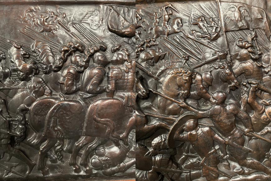 Oak Fireplace with Plaster Bas-Reliefs in Faux Bronze, dated 1896 Oak Fireplace with Plaster Bas-Reliefs in Faux Bronze, dated 1896 -7