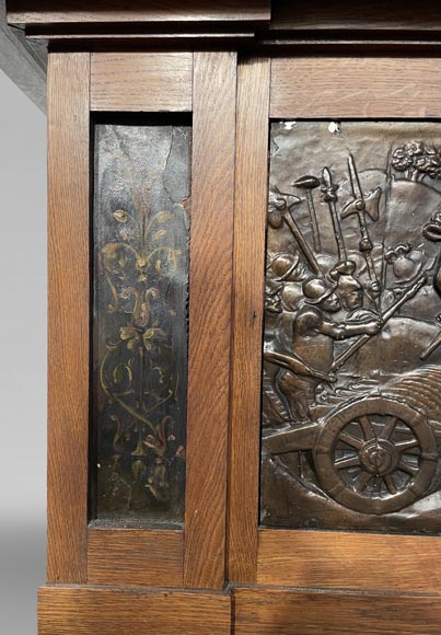 Oak Fireplace with Plaster Bas-Reliefs in Faux Bronze, dated 1896 Oak Fireplace with Plaster Bas-Reliefs in Faux Bronze, dated 1896 -8