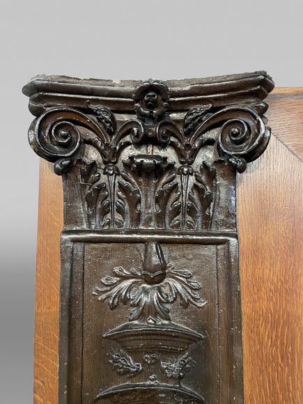 Oak Fireplace with Plaster Bas-Reliefs in Faux Bronze, dated 1896 Oak Fireplace with Plaster Bas-Reliefs in Faux Bronze, dated 1896 -10
