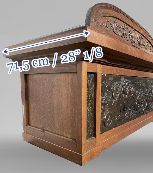 Oak Fireplace with Plaster Bas-Reliefs in Faux Bronze, dated 1896 Oak Fireplace with Plaster Bas-Reliefs in Faux Bronze, dated 1896 -14