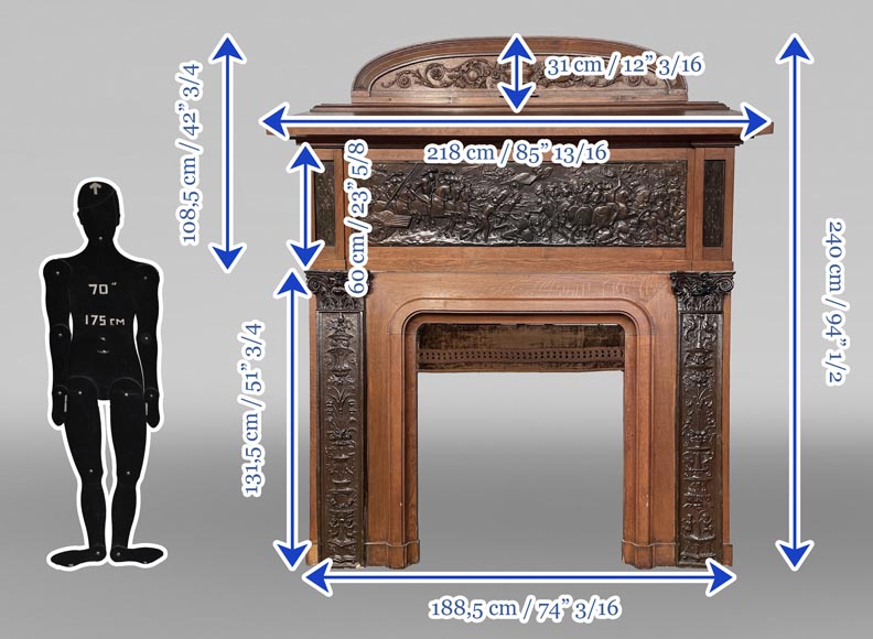 Oak Fireplace with Plaster Bas-Reliefs in Faux Bronze, dated 1896 Oak Fireplace with Plaster Bas-Reliefs in Faux Bronze, dated 1896 -15