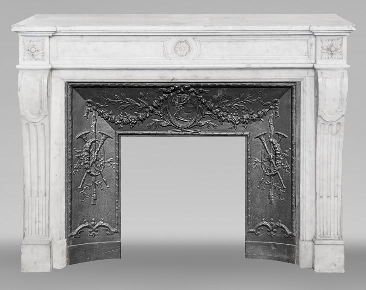Louis XVI style fireplace with sunflowers, in Carrara marble  Louis XVI style fireplace with sunflowers, in Carrara marble-0
