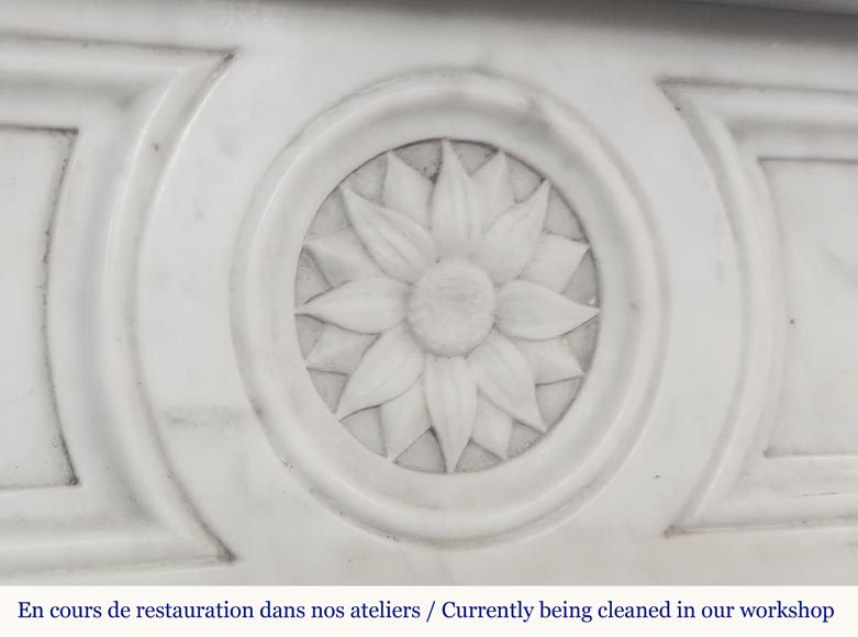 Louis XVI style fireplace with sunflowers, in Carrara marble  Louis XVI style fireplace with sunflowers, in Carrara marble-1