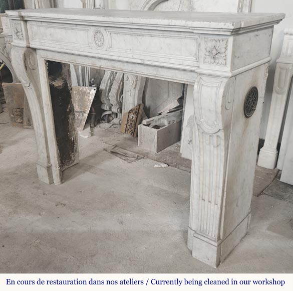 Louis XVI style fireplace with sunflowers, in Carrara marble  Louis XVI style fireplace with sunflowers, in Carrara marble-5