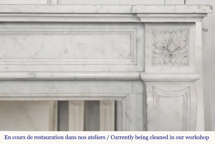 Louis XVI style fireplace with sunflowers, in Carrara marble  Louis XVI style fireplace with sunflowers, in Carrara marble-6