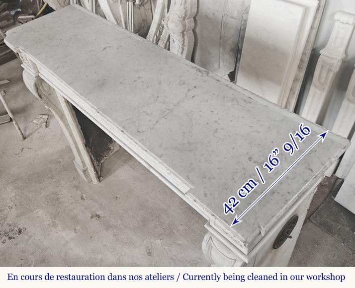 Louis XVI style fireplace with sunflowers, in Carrara marble  Louis XVI style fireplace with sunflowers, in Carrara marble-8