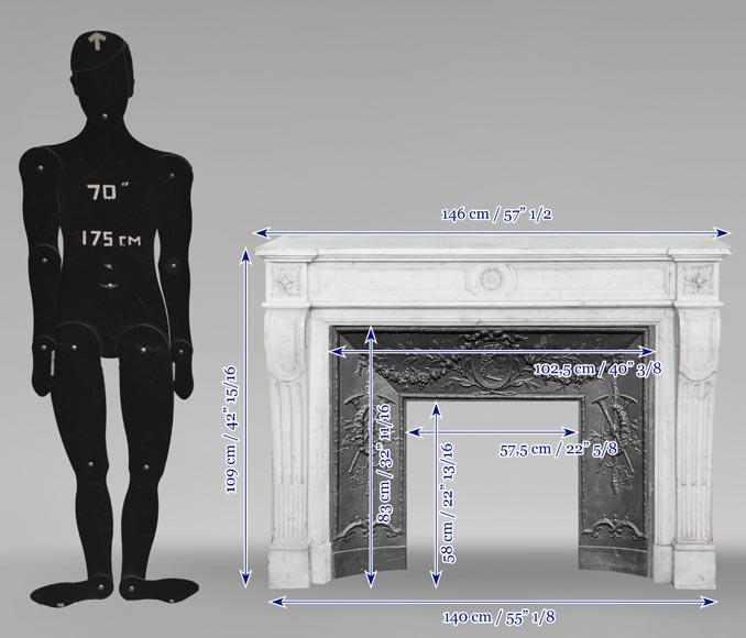 Louis XVI style fireplace with sunflowers, in Carrara marble  Louis XVI style fireplace with sunflowers, in Carrara marble-9
