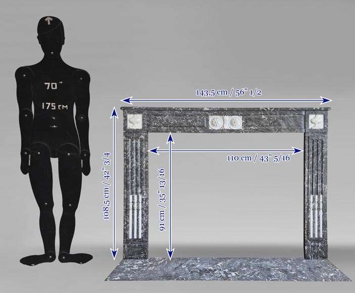 Louis XVI period two-tone fireplace, in Saint Anne statuary gray Louis XVI period two-tone fireplace, in Saint Anne statuary gray-9