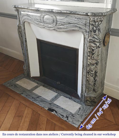 Louis XV style fireplace, Pompadour model, in blue flowered marble Louis XV style fireplace, Pompadour model, in blue flowered marble-5