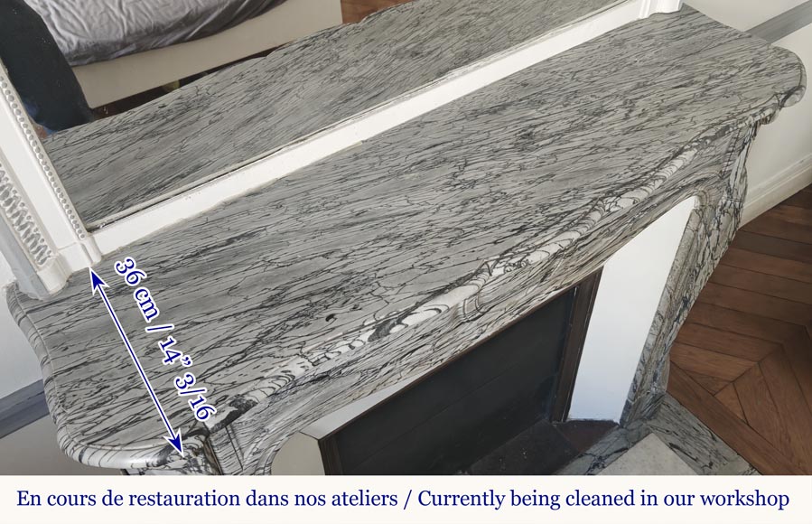 Louis XV style fireplace, Pompadour model, in blue flowered marble Louis XV style fireplace, Pompadour model, in blue flowered marble-9