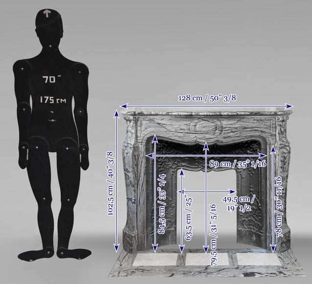 Louis XV style fireplace, Pompadour model, in blue flowered marble Louis XV style fireplace, Pompadour model, in blue flowered marble-10