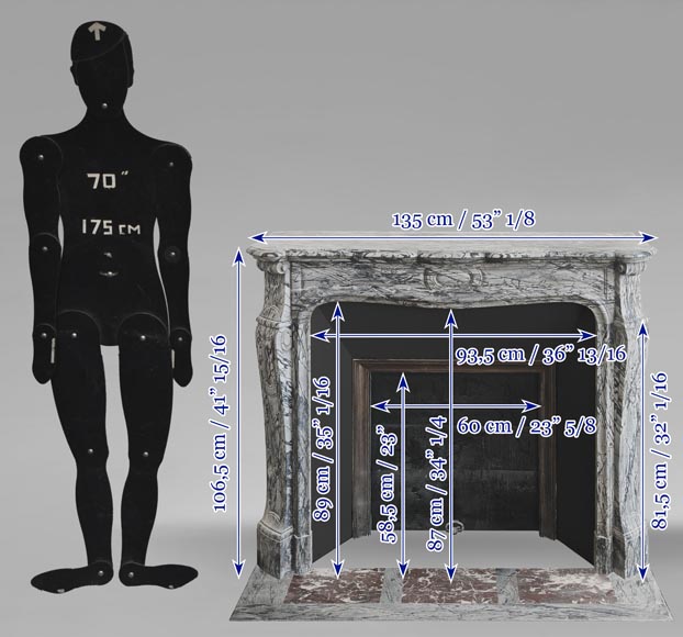 Louis XV style fireplace, curved Pompadour model, in floral blue Louis XV style fireplace, curved Pompadour model, in floral blue-10