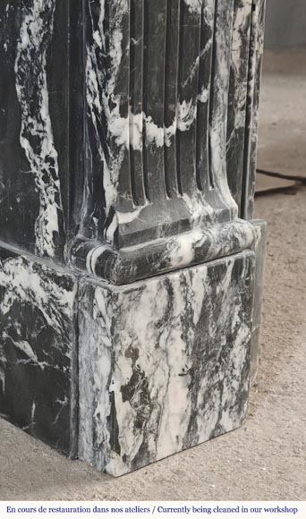 Louis XVI style fireplace decorated with a flower, in black Marquina marble Louis XVI style fireplace decorated with a flower, in black Marquina marble-5