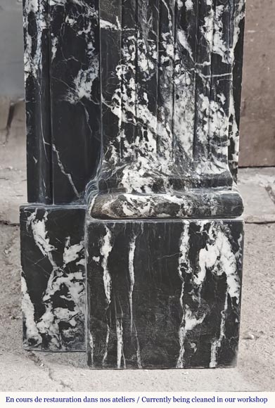 Louis XVI style fireplace decorated with a flower, in black Marquina marble Louis XVI style fireplace decorated with a flower, in black Marquina marble-8