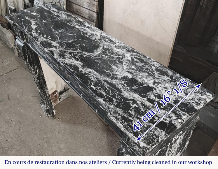 Louis XVI style fireplace decorated with a flower, in black Marquina marble Louis XVI style fireplace decorated with a flower, in black Marquina marble-9