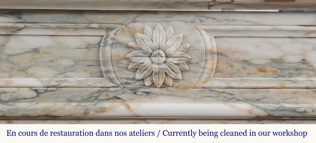 Louis XVI style fireplace with rounded corner, in Médous breccia Louis XVI style fireplace with rounded corner, in Médous breccia-1