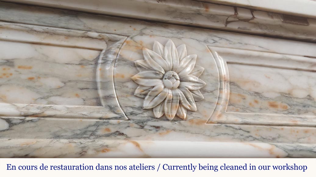 Louis XVI style fireplace with rounded corner, in Médous breccia Louis XVI style fireplace with rounded corner, in Médous breccia-2