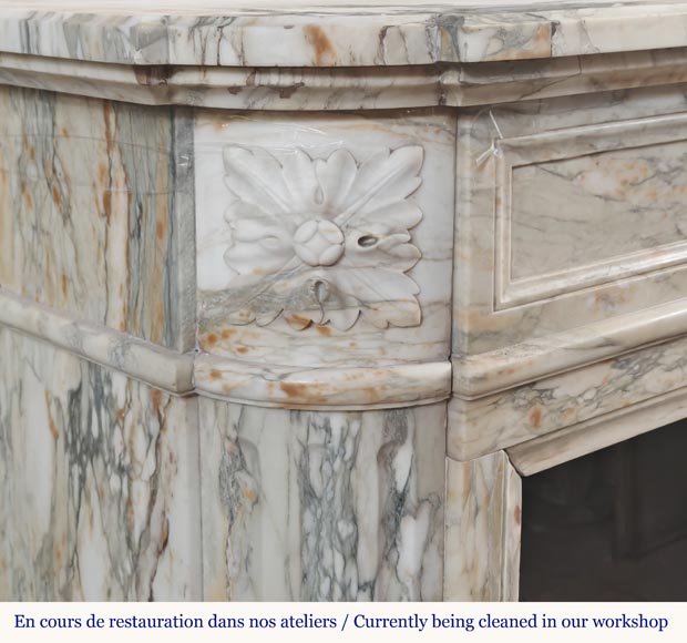 Louis XVI style fireplace with rounded corner, in Médous breccia Louis XVI style fireplace with rounded corner, in Médous breccia-4