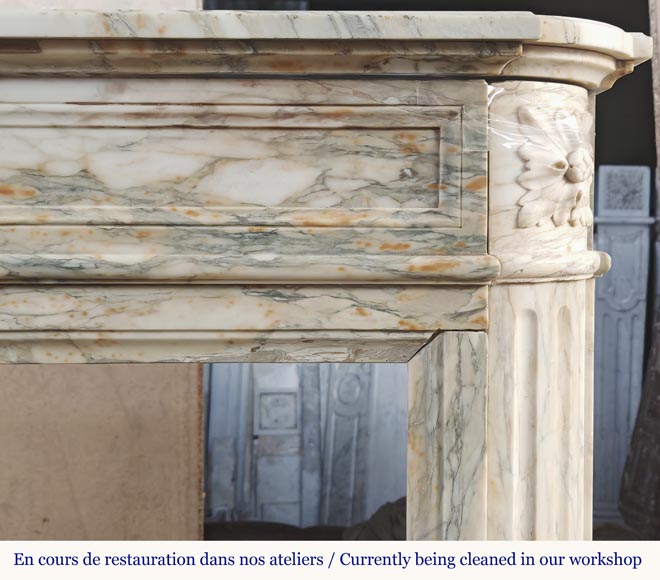 Louis XVI style fireplace with rounded corner, in Médous breccia Louis XVI style fireplace with rounded corner, in Médous breccia-7