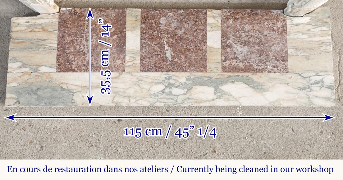 Louis XVI style fireplace with rounded corner, in Médous breccia Louis XVI style fireplace with rounded corner, in Médous breccia-9