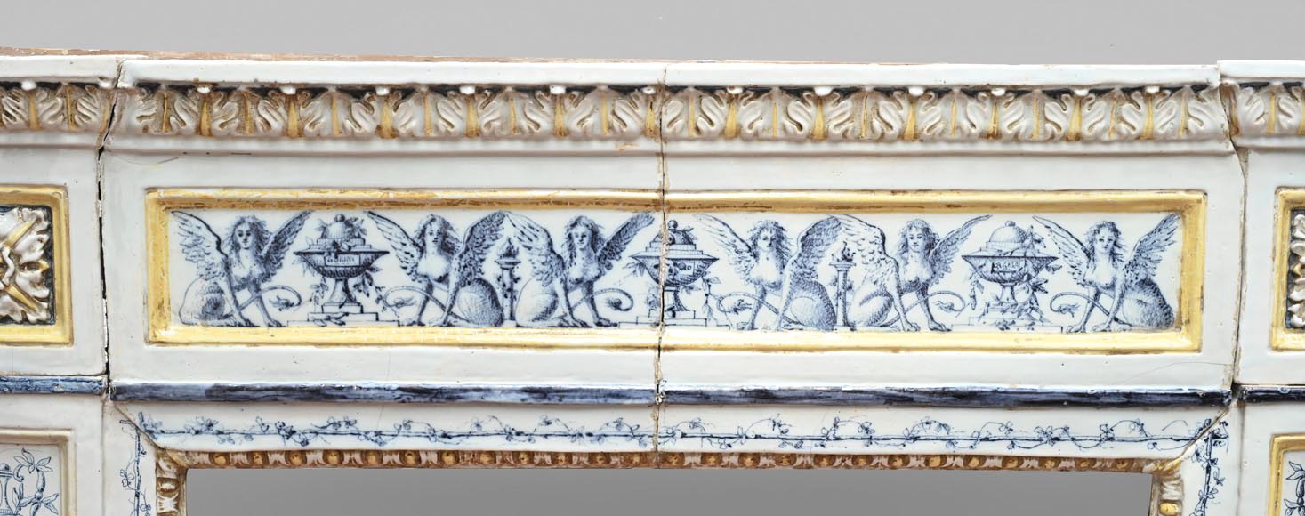 Louis XVI-style faience mantelpiece, Italian work, late 19th century Louis XVI-style faience mantelpiece, Italian work, late 19th century-1