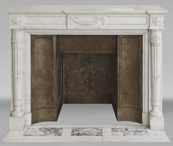 Louis XVI style fireplace with half Corinthian column, in half statuary marble Louis XVI style fireplace with half Corinthian column, in half statuary marble-0