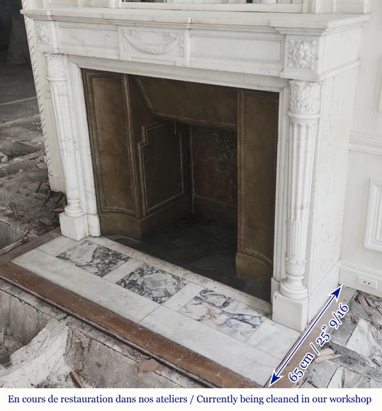 Louis XVI style fireplace with half Corinthian column, in half statuary marble Louis XVI style fireplace with half Corinthian column, in half statuary marble-8