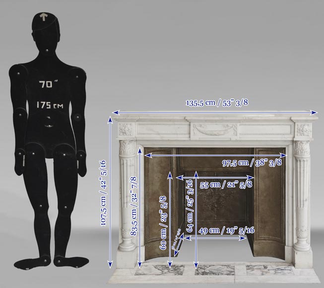 Louis XVI style fireplace with half Corinthian column, in half statuary marble Louis XVI style fireplace with half Corinthian column, in half statuary marble-14