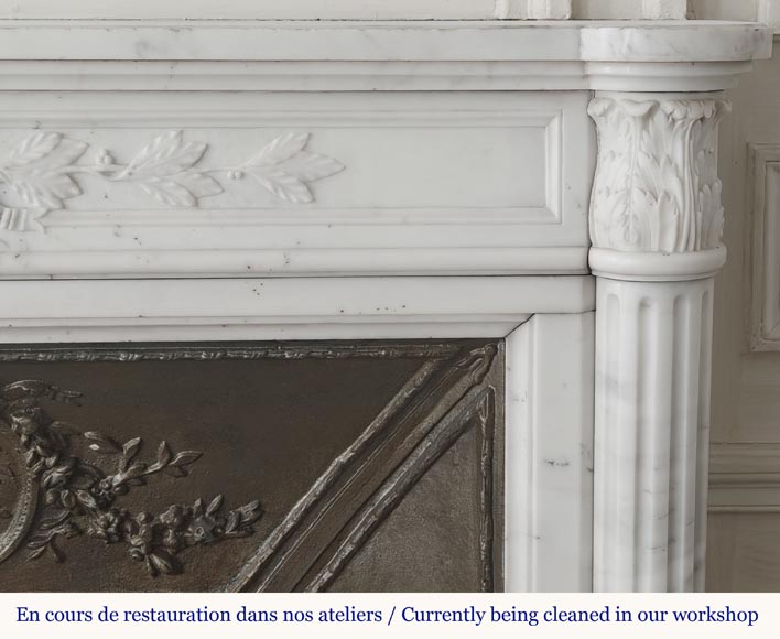 Louis XVI style fireplace with a Corinthian fluted half-column, in half-statuary marble Louis XVI style fireplace with a Corinthian fluted half-column, in half-statuary marble-8