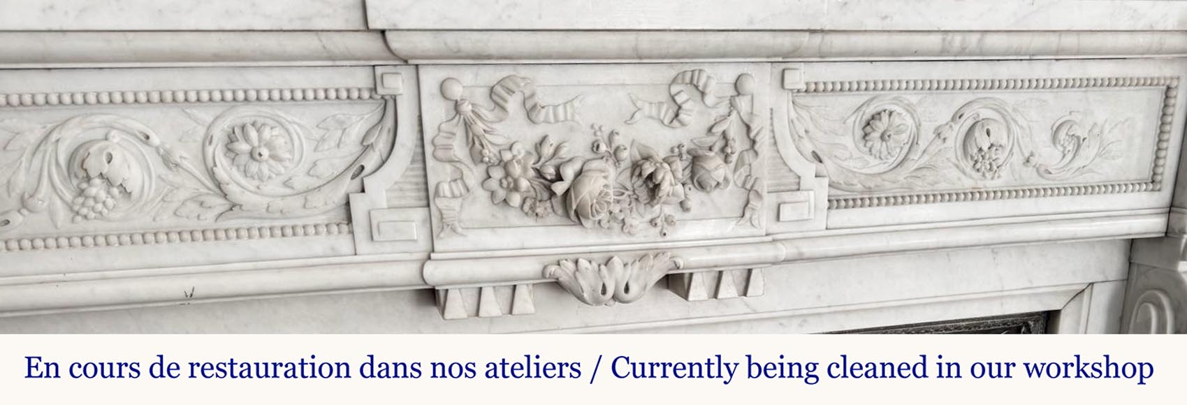 Beautiful Louis XVI style fireplace with very rich decoration, sculpted in Carrara marble Beautiful Louis XVI style fireplace with very rich decoration, sculpted in Carrara marble-3