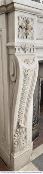 Beautiful Louis XVI style fireplace with very rich decoration, sculpted in Carrara marble Beautiful Louis XVI style fireplace with very rich decoration, sculpted in Carrara marble-5