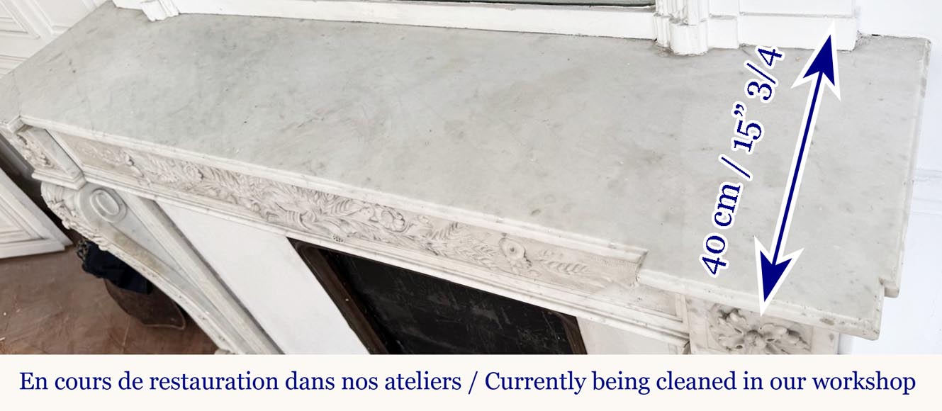 Louis XVI style fireplace in highly sculpted Carrara marble with floral decoration Louis XVI style fireplace in highly sculpted Carrara marble with floral decoration-10