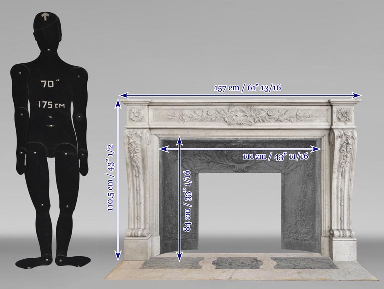 Louis XVI style fireplace in highly sculpted Carrara marble with floral decoration Louis XVI style fireplace in highly sculpted Carrara marble with floral decoration-11