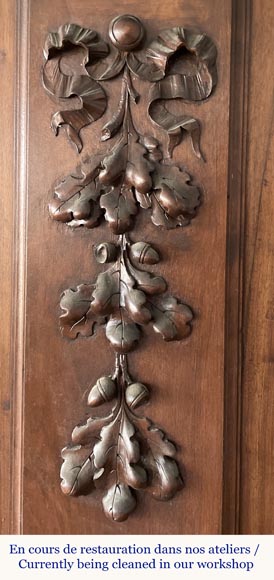 Monumental carved walnut fireplace with atlantes and painted medallion Monumental carved walnut fireplace with atlantes and painted medallion-5