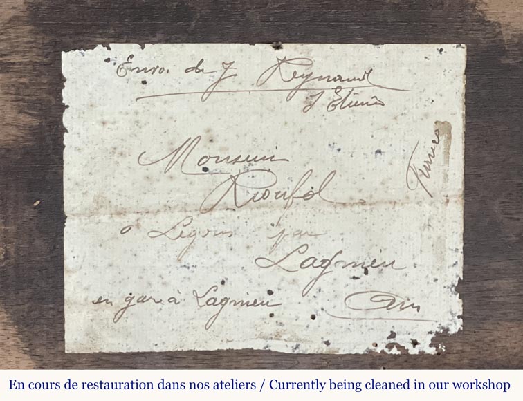 Monumental carved walnut fireplace with atlantes and painted medallion Monumental carved walnut fireplace with atlantes and painted medallion-13