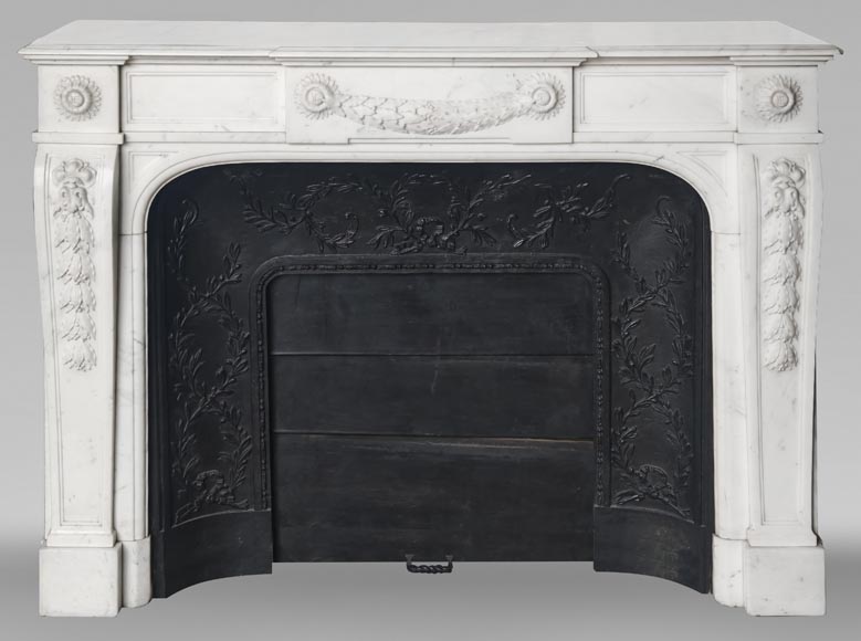 Napoleon III style fireplace in half-statuary marble decorated with a garland Napoleon III style fireplace in half-statuary marble decorated with a garland-0