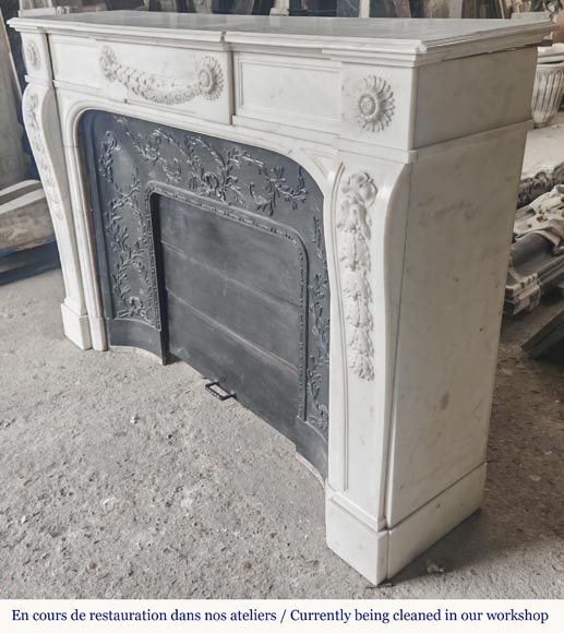 Napoleon III style fireplace in half-statuary marble decorated with a garland Napoleon III style fireplace in half-statuary marble decorated with a garland-9