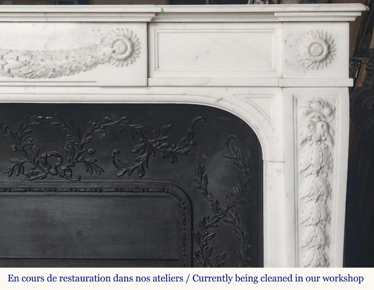 Napoleon III style fireplace in half-statuary marble decorated with a garland Napoleon III style fireplace in half-statuary marble decorated with a garland-10