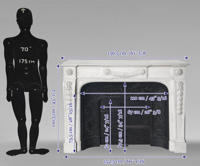 Napoleon III style fireplace in half-statuary marble decorated with a garland Napoleon III style fireplace in half-statuary marble decorated with a garland-16