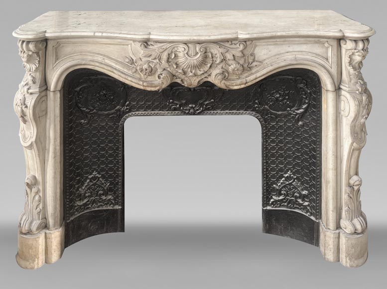 Louis XV style fireplace, highly sculpted in Carrara marble, decorated with flowers Louis XV style fireplace, highly sculpted in Carrara marble, decorated with flowers-0